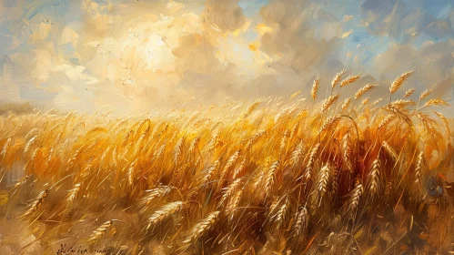 Golden Wheat Field Painting - Tranquil Nature Art