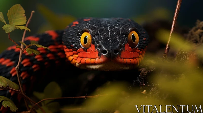 AI ART Red-Headed Krait Snake Close-Up