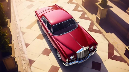 Red Vintage Luxury Car on Tiled Surface