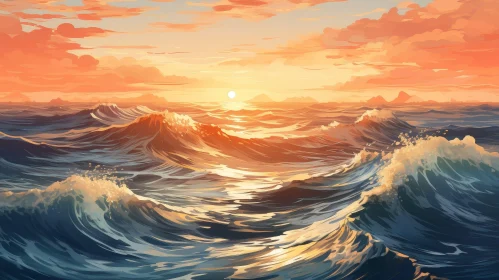 Serene Sunset Seascape Painting - Tranquil Ocean Waves