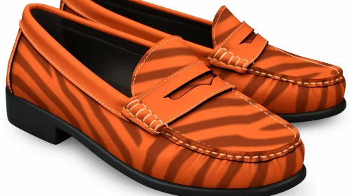 Tiger-Patterned Orange Leather Loafers