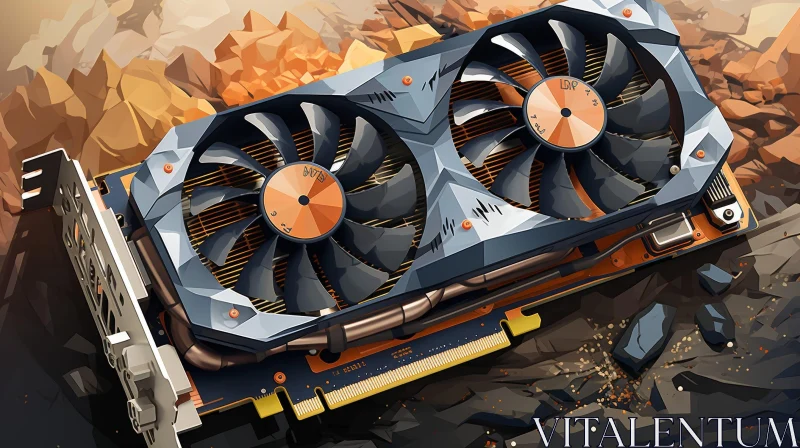 Detailed Computer Graphics Card with Fans on Rocks AI Image