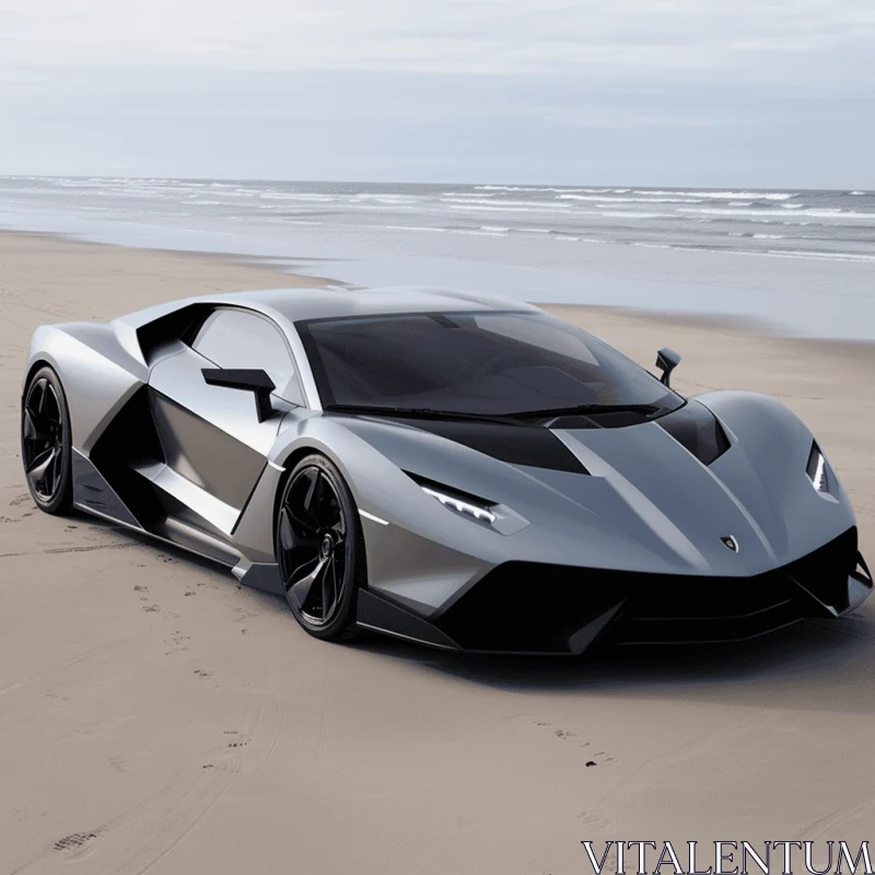 Exotic and Futuristic Car on the Beach | Gray and Black Palette AI Image
