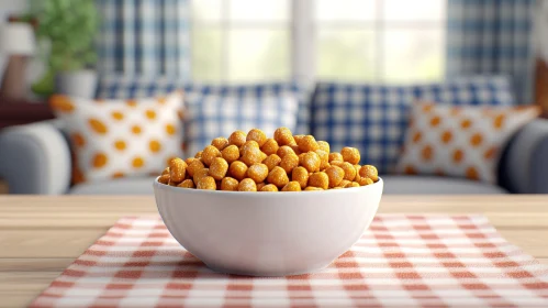 Golden Brown Roasted Chickpeas on Tablecloth