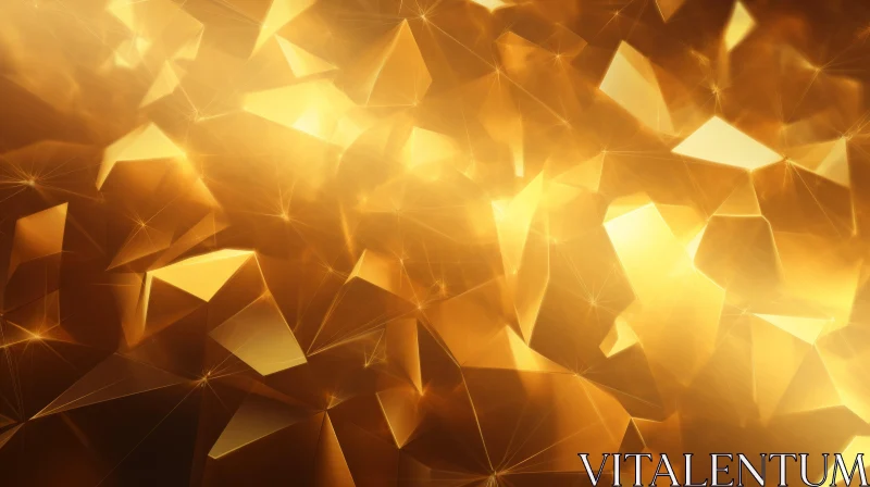 Golden Polygonal Surface with Glowing Light - Abstract 3D Rendering AI Image