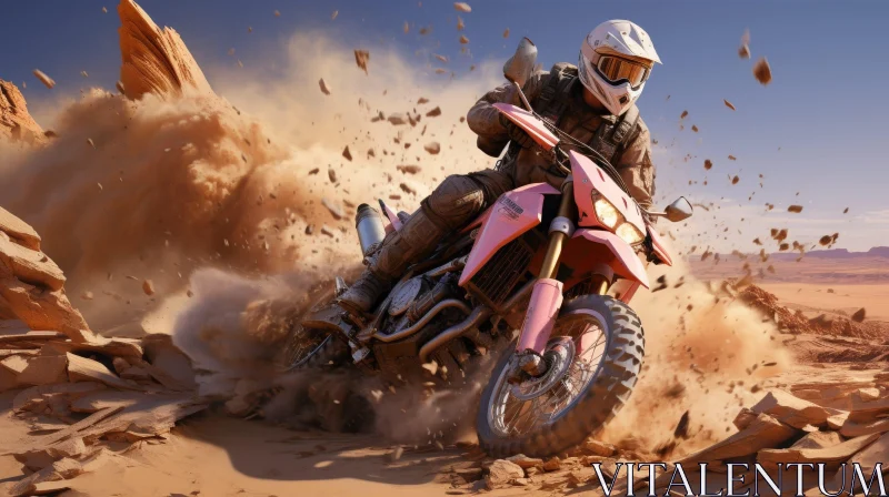 AI ART Man Riding Dirt Bike in Sandy Desert - Extreme Sports Adventure