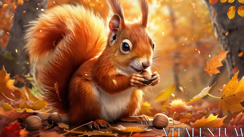 Red Squirrel Wildlife Encounter in Forest AI Image