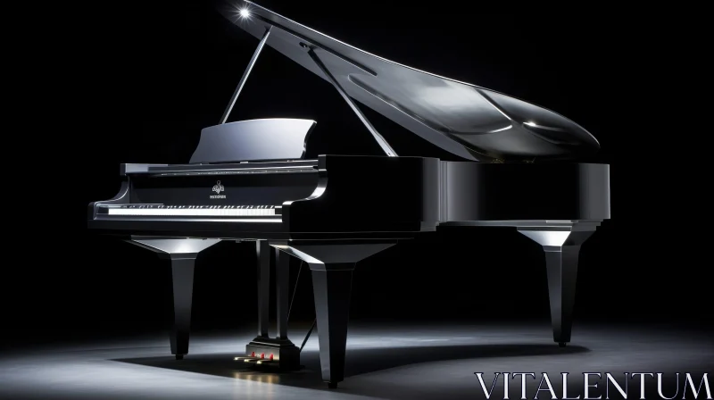 AI ART Black Grand Piano 3D Rendering in Spotlight