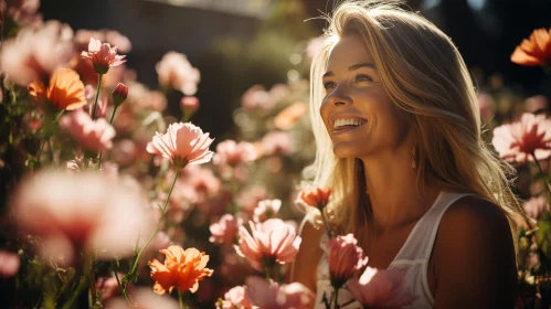Blonde Woman in Field of Flowers - Natural Beauty