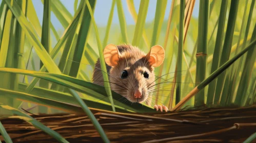 Brown Rat Peeking from Grass