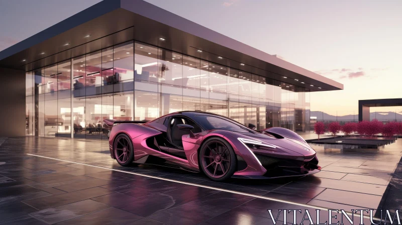 Futuristic Pink Sports Car in Urban Setting AI Image