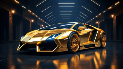 Gold Lamborghini Aventador SVJ 3D Rendering