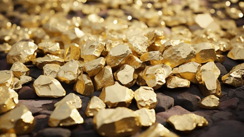 Gold Nuggets on Rocky Surface - Textured Composition