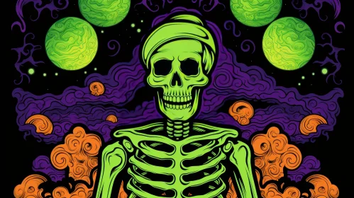 Green Bandana Skull Digital Illustration
