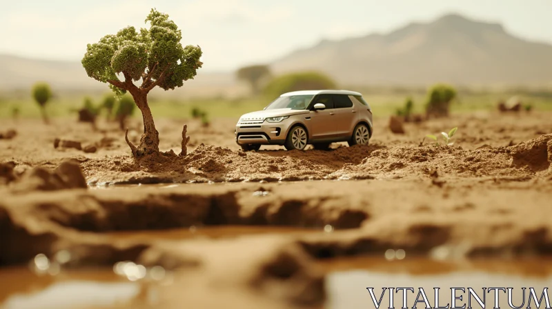 Land Rover Discovery in the Desert: Charming Toy Camera Effects AI Image