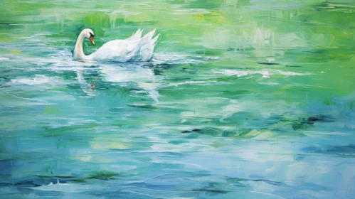 Swan Swimming in Lake | Serene Nature Painting