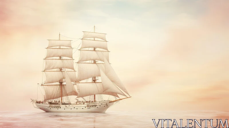 Tall Ship Sailing on Calm Sea Painting AI Image
