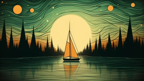 Tranquil Sailboat Painting on a Lake