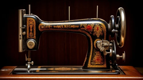 Vintage Sewing Machine with Gold Decorations