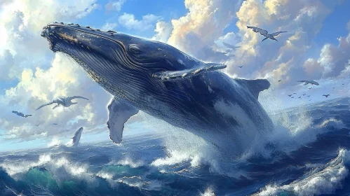 Whale Jumping Painting - Stunning Nature Artwork