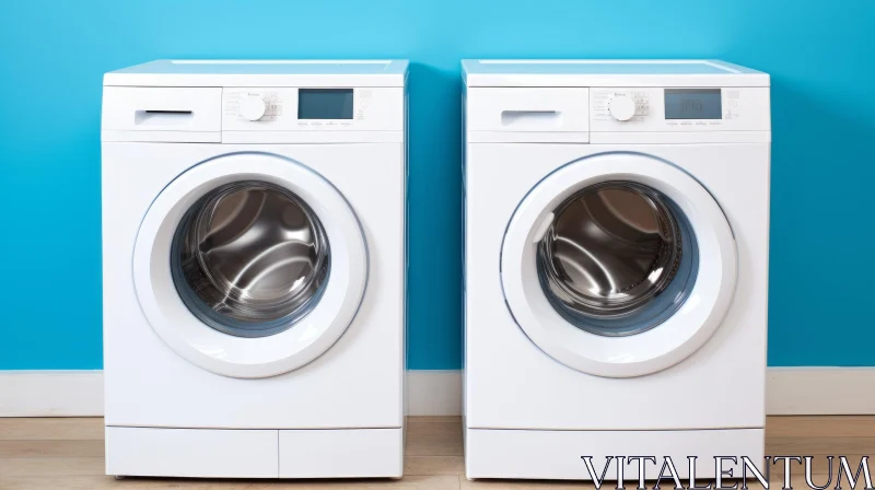 White Washing Machines on Blue Background AI Image