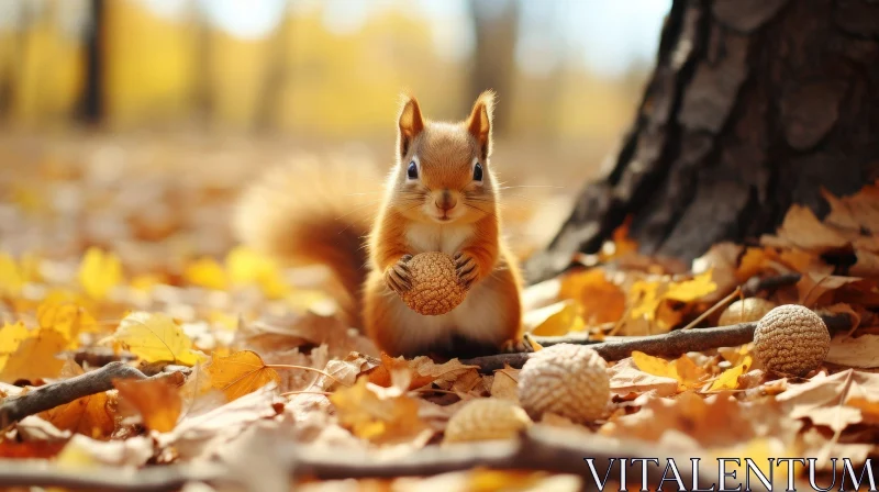 Autumn Forest Squirrel with Nut AI Image