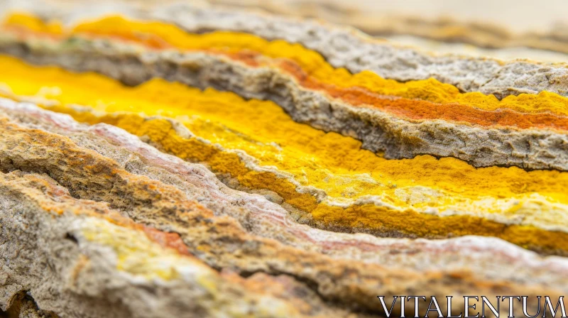 Close-up Rock Face with Yellow and Orange Stripes AI Image