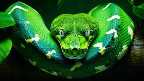 Detailed Green Snake Close-up