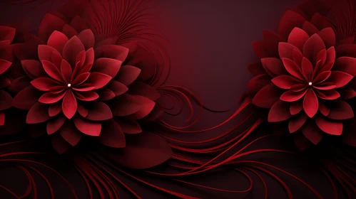 Red Flowers 3D Rendering on Dark Red Background