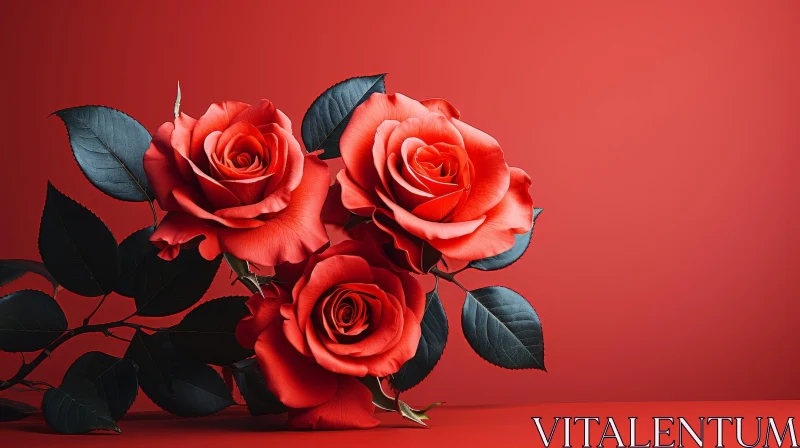 Red Roses Still Life on Deep Red Background AI Image
