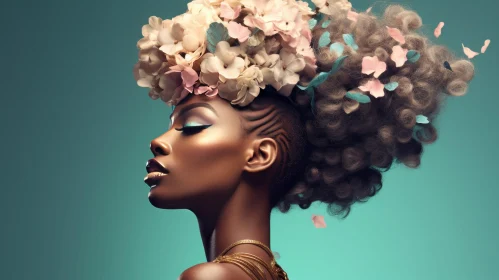 Stylish African-American Woman in Floral Headpiece