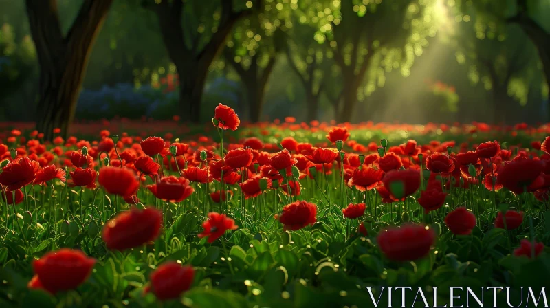 Tranquil Field of Red Poppies in Full Bloom AI Image