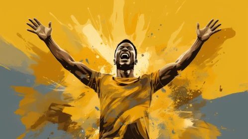 Young African Man Celebrating Digital Painting