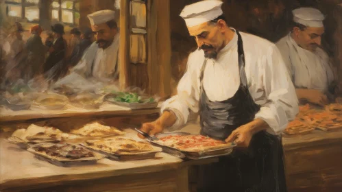 Chef Preparing Food in Realistic Painting