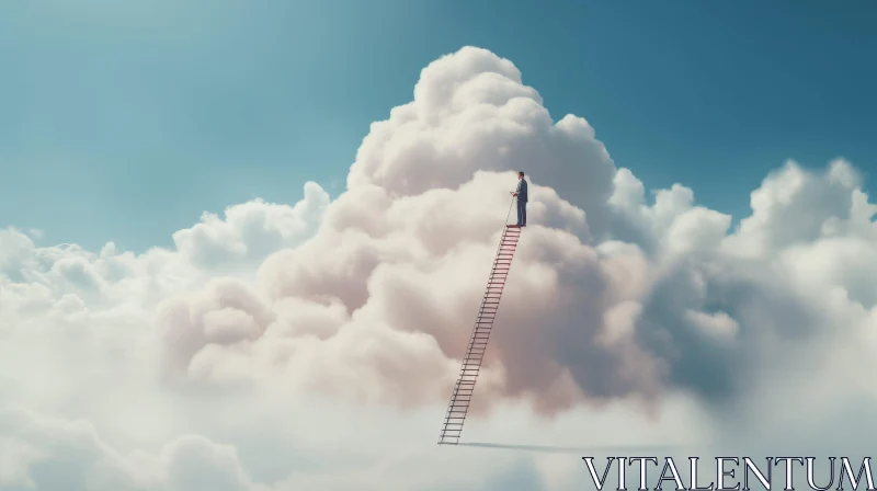 Man on Ladder in Clouds - Journey to Success AI Image