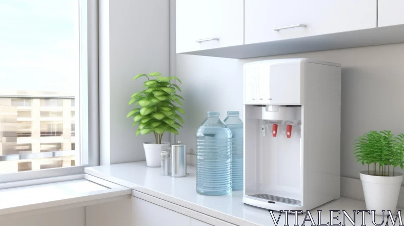 Modern Kitchen Counter with Water Cooler AI Image