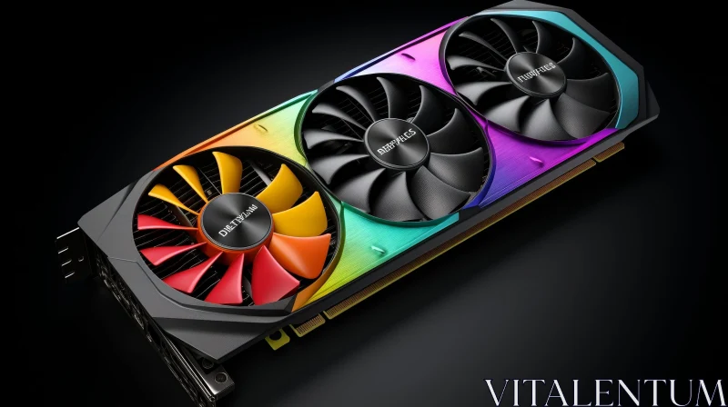 Rainbow-Colored Fans Video Card on Dark Surface AI Image