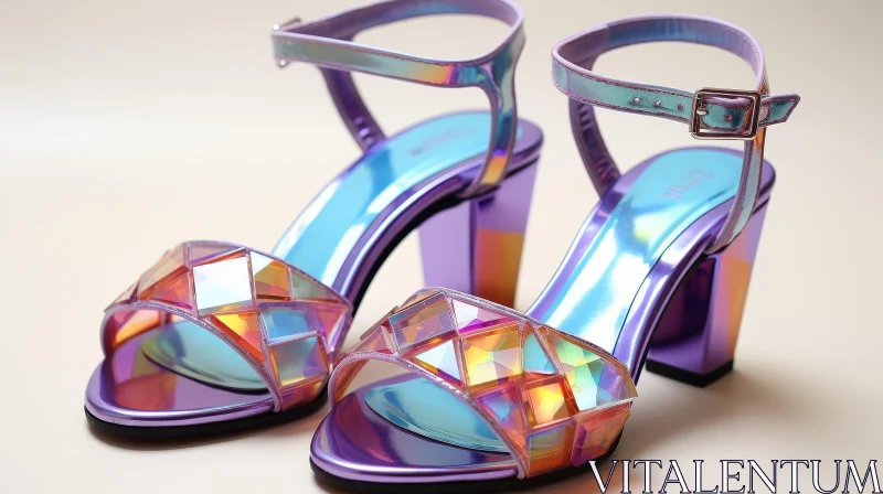 Stylish Purple High-Heeled Sandals with Geometric Design AI Image