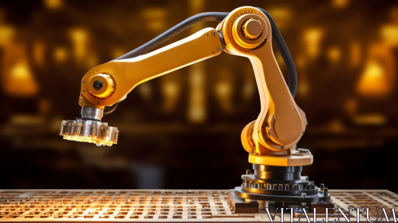 Yellow Industrial Robotic Arm in Action AI Image