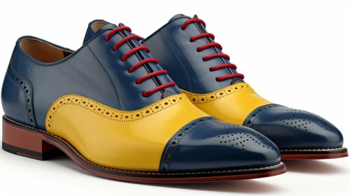 Blue and Yellow Leather Shoes - Unique Two-Tone Design