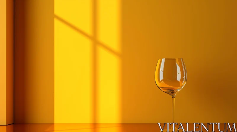 Empty Wine Glass on Wooden Table - Yellow Background AI Image