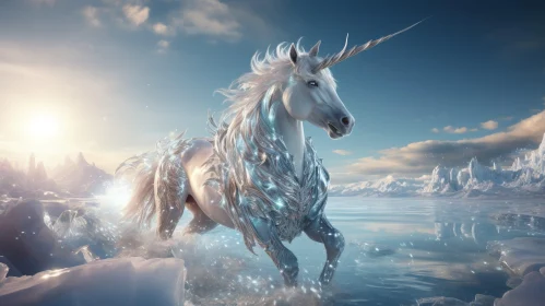 Enchanting Unicorn on Frozen Lake
