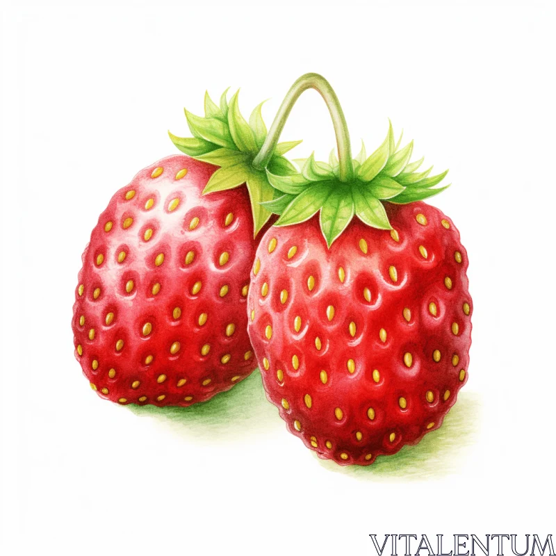AI ART Exquisite Illustration of Two Vibrant Strawberries | Detailed Shading