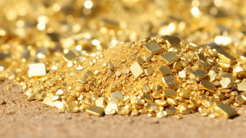 Gold Nugget Pile on Sand - Impressive Texture