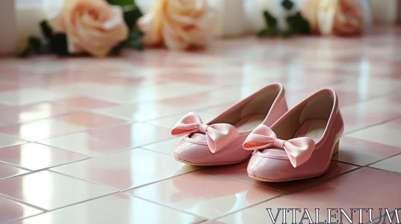 AI ART Pink Patent Leather Shoes with Ribbon Bows