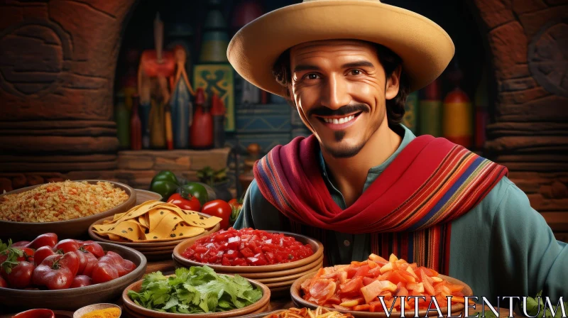 Smiling Man at Food Table AI Image