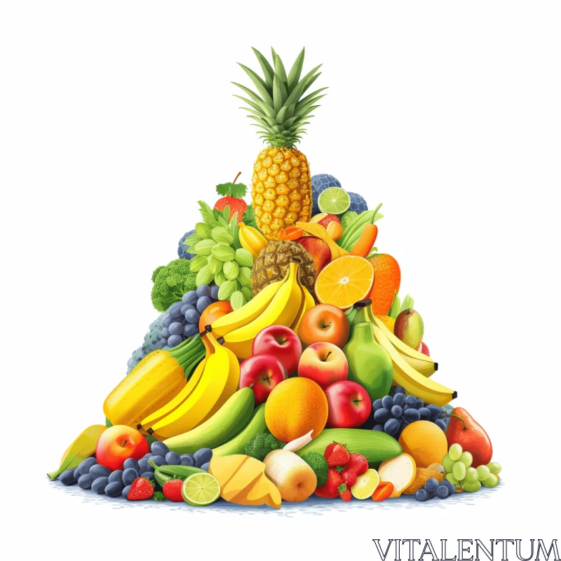 Vibrant Fruit Pyramid: Hyperrealistic Illustration AI Image