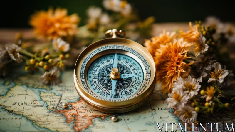 Vintage Brass Compass on Detailed World Map AI Image