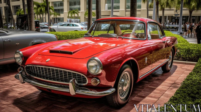 Vintage Red Sports Car with Palm Trees | Exquisite Craftsmanship AI Image