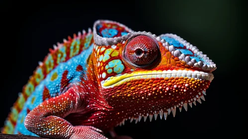 Vivid Chameleon Close-Up on Branch